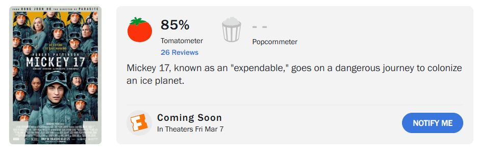 mickey 17 rotten tomatoes